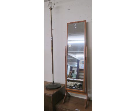 A Mid Century standard lamp, cheval mirror, 138cm high x 39cm wide x 30cm deep and a modern floor lamp (3) Condition Report: 