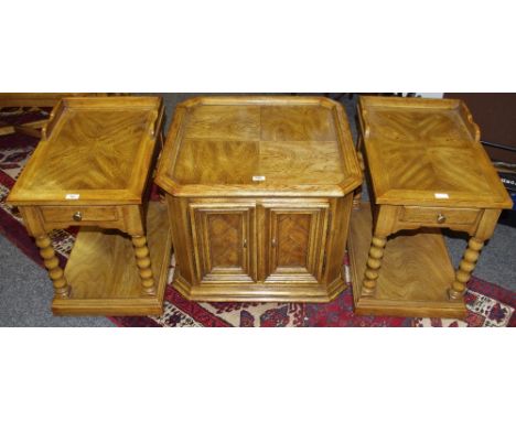 A pair of Drexel Chartwell side tables, each with a rectangular top with shallow partial three-quarter gallery above a single