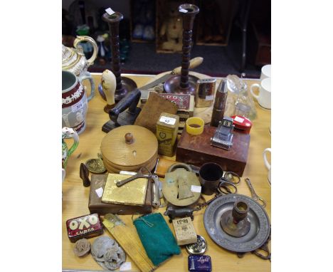 Boxes &amp; objects - a 19th century bread board, carved waste not; another with flowers; various early 20th century bottle o