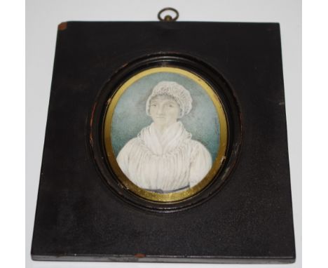 English School, 19th century, a  portrait miniature, Duchess of Devonshire, dared 1802, watercolour on ivory,  8cm x 6.cm, eb