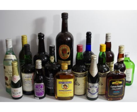 Alcohol - Woods Old Charlie Jamaican Rum; Captain Morgan's Black Label, Stone's Ginger Wine; Cherry Wine; Apricot Wine; Bacar