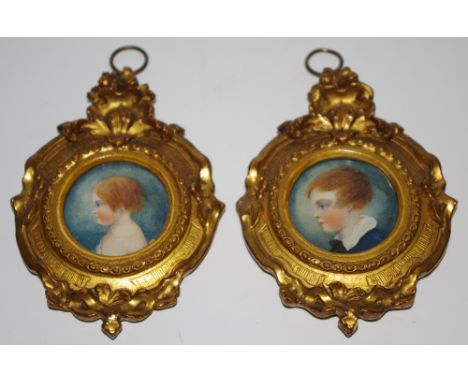 English School, 19th century,  portrait miniatures, Admiral Grimshaw Craven and Lady Blanche Craven as children, watercolours