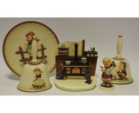 Goebel Hummel kozy kitchen 1999; Bathing Time (2116/B); Bells 1986 and 1988; 1991 annual plate 151