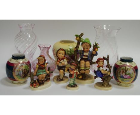 5 M.J Hummel figures, a pair of Austrian cabinet vases, three Caithness vases, etc. 
