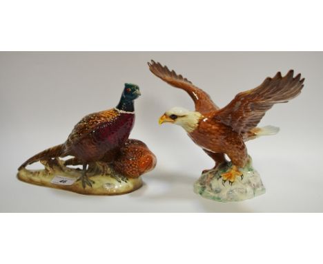 A Beswick pheasant model group, impressed 2078; a bald eagle impressed 1018 (2)