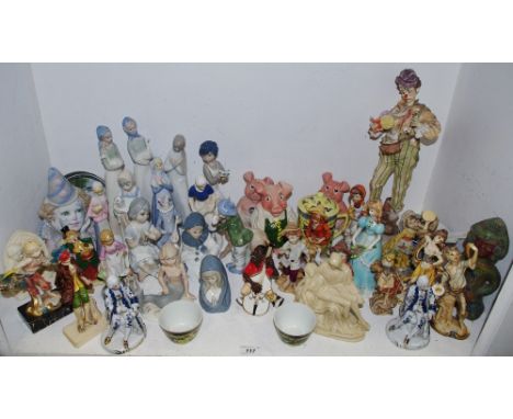 Figures - three Natwest pigs, Nao type clown, Lladro type, etc qty. 