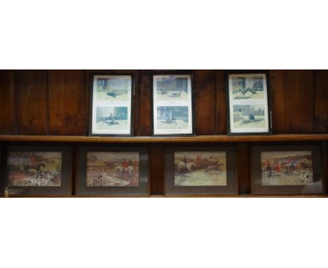 Four Hunting prints; three Cock Fighting prints (7)