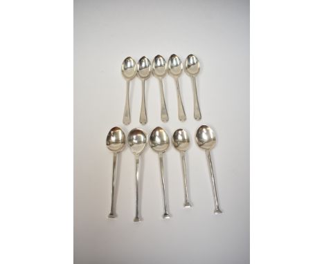 Five Walker &amp; Hall silver coffee spoons, Sheffield 1932 and a further five silver coffee spoons, four by Marson &amp; Jon