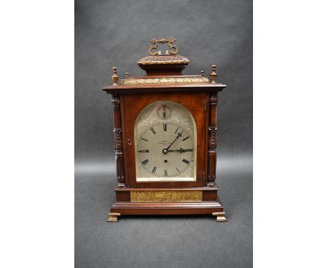 An Early 20th Century striking and chiming mahogany cased bracket clock, triple fusee movement, quarterly chiming on four gon