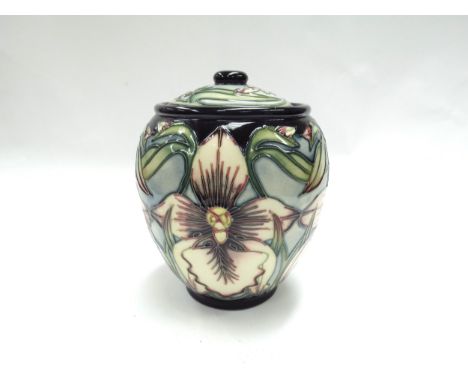 A Moorcroft Aphrodite pattern lidded jar designed by Shirley Hayes, 180/300, second, 15cm tall, boxed