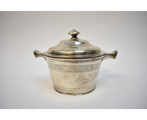 A Scottish William IV silver lidded porringer with reeded band detail, two maker's marks present for Elder &amp; Co and James