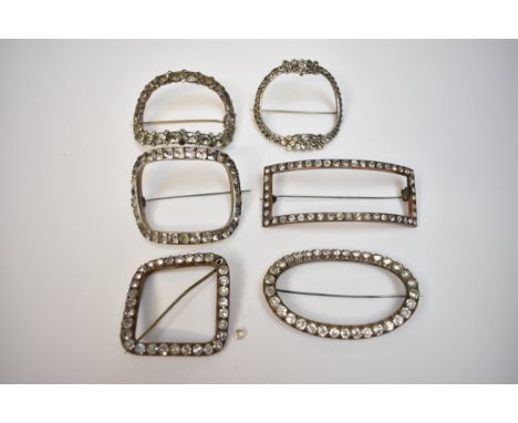 Six Georgian foil-back paste shoe buckles converted to brooches, oval, rectangular and square