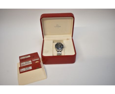 An Omega Seamaster wristwatch in original box with cards, watch No "81057107"