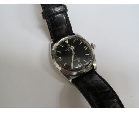 A Rolex Oyster Perpetual stainless steel cased wristwatch. Ref. 5500. Calibre 1530 automatic movement no. 28138. Later strap 
