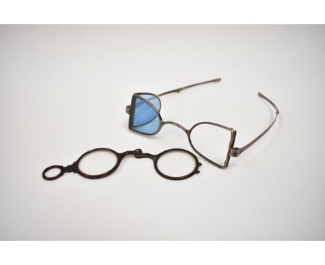 A pair of vintage silver glasses with tinted glass made in Port Henderson, Jamaica not complete and a pair of lorgnettes