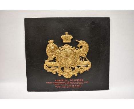 Wall plaque mounted with Armorial Bearings of H.R.H Princess Mary Duchess of Gloucester ( daughter of George III Deceased 185