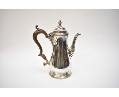 A George V, Henry Stratford Ltd coffee pot with treen handle, Sheffield 1911, 22cm tall, 585g