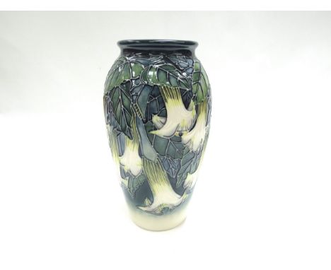 A Moorcroft Collectors Club Angels Trumpets pattern vase designed by Anji Davenport, numbered 341, 19cm tall, boxed