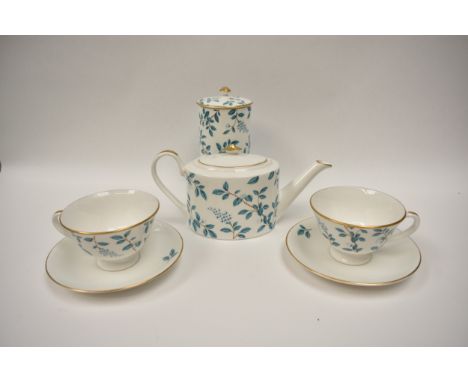 Boxed Fortnum &amp; Mason "Camellia" white tea set for two including teapot, two cups and saucers and lidded candle