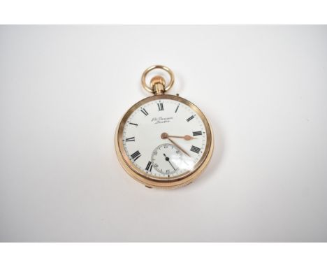A 9ct gold open-faced pocket watch by J.W. Benson of London, quarter plate movement, No. D2928, with subsidiary seconds, gold