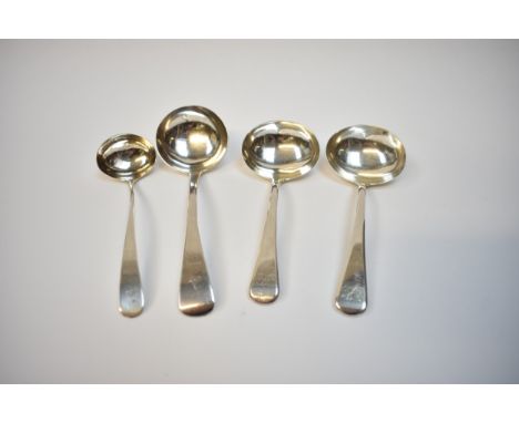 Three George III John Lias silver ladles, one with "K" monogram to handle and one with "A" monogram, London 1808 and 1811 and
