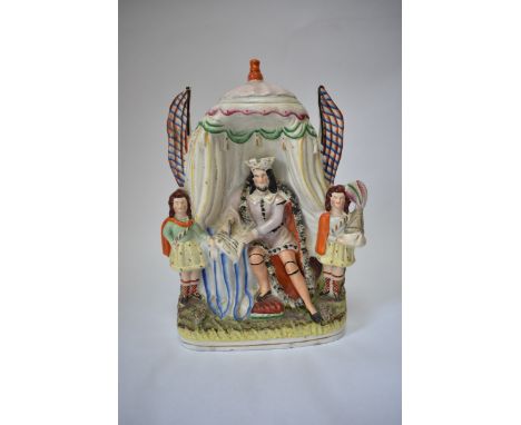A Staffordshire pottery figural group of King John Signing the Magna Carta circa 1855, 33cm x 20cm