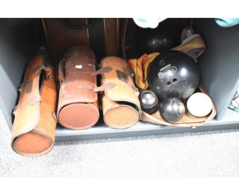 A Dunlop bowling ball pattern 'EE916580', sold together with a pair of Stan Boul shoes, a Jaques of London lawn bowl and vari