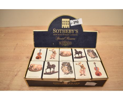 A carton of Sotheby's New Bond Street matchboxes, to include Lady Blunt Stradivarius, Meissen Harlequin by Kaendler ect, (30)