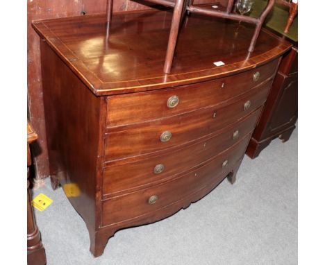 Late George III mahogany and cross banded four-drawer chest, on bracket feet, 95cm by 54cm, 88cm high  