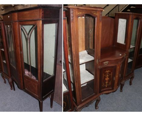 A small Edwardian display cabinet; and a bow fronted example (2)