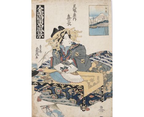 ***PLEASE NOTE THERE IS ONLY ONE PRINT IN THIS LOT***JAPANESE SCHOOL (19TH CENTURY)'The Fan Painter',Woodblock print, 38 x 25