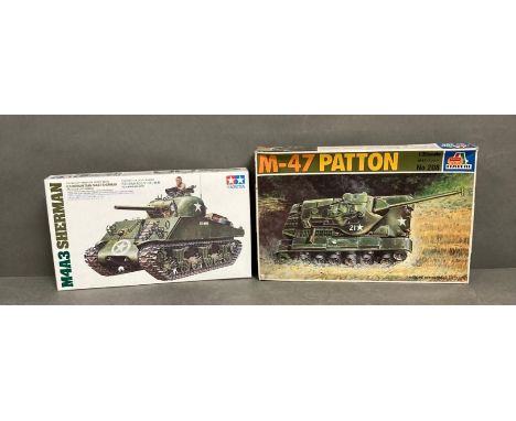 Two Italeri model M6B1 and an M-47 Paton and a Tamiya M4A3 Sherman 1:35 scale 