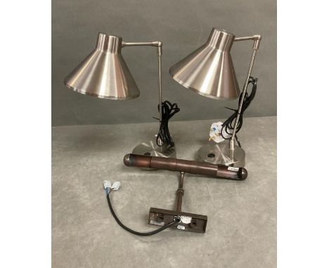 Two chrome table lights and a picture light 