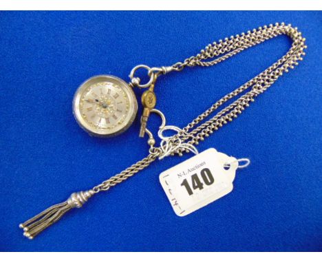 A Silver fob watch and chain