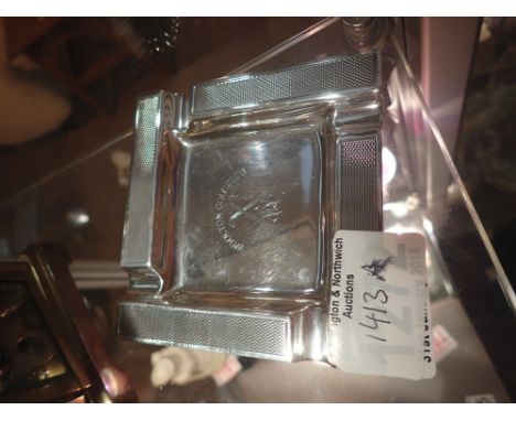 Hallmarked silver ashtray with engine turning assay Birmingham 1957
