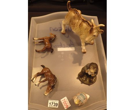 Two Beswick horses Melba goat and Coalport mole and Jemima Puddleduck 