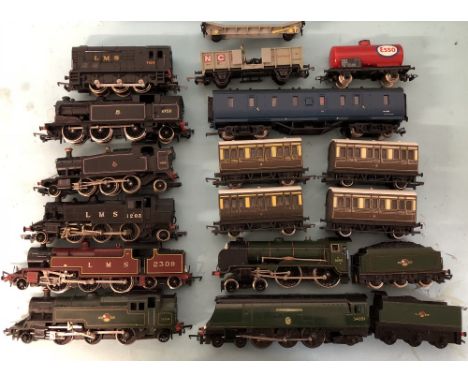 Various steam and diesel locomotives including Hornby and Bachmann and a selection of mixed freight and passenger rolling sto