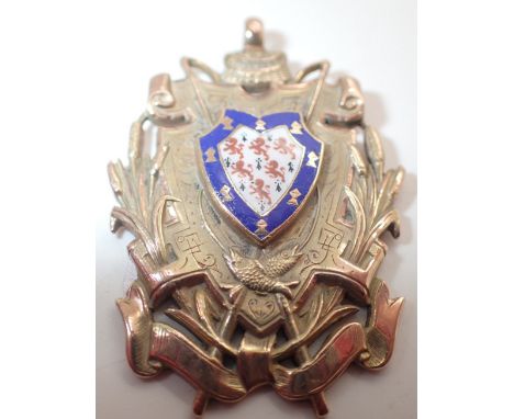 9ct gold and enamel fob from Warrington Anglers Association medal Championship 1910 winner Alfred Maddock 
