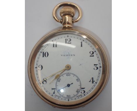 Gold plated crown wind pocket watch by Vertex