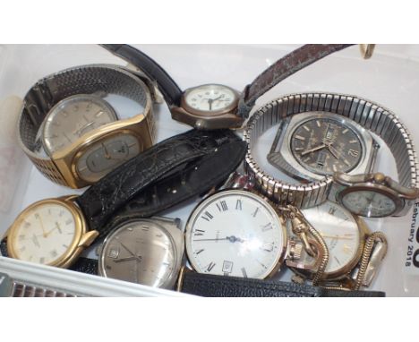 Box of wristwatches including Rotary and a Sekonda pocket watch 