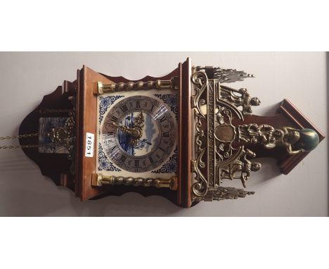 Dutch chiming wall clock with Delft back panel