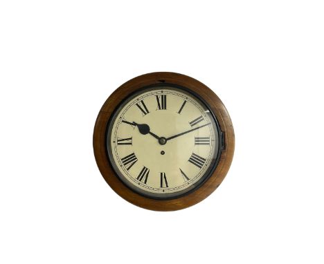 10” dial Fusee wall clock in a stained beech case with lower pendulum regulation door and case side door, painted dial with R