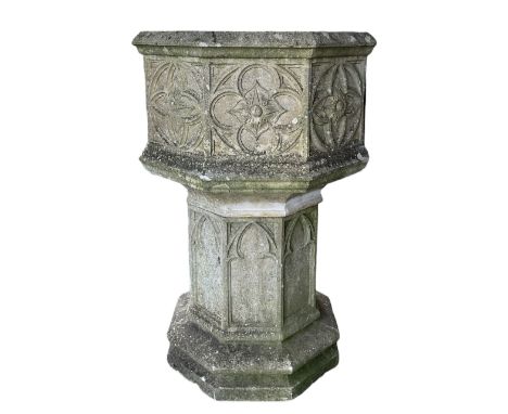 Haddonstone octagonal planter with Gothic decoration and arches Dimensions: Height:&nbsp;92cm&nbsp; Length/Width:&nbsp;62cm&n