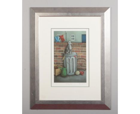 Paul Horton (Modern British b. 1958) limited edition signed print in silvered frame. Titled Alley Cat. 130/495 signed, number