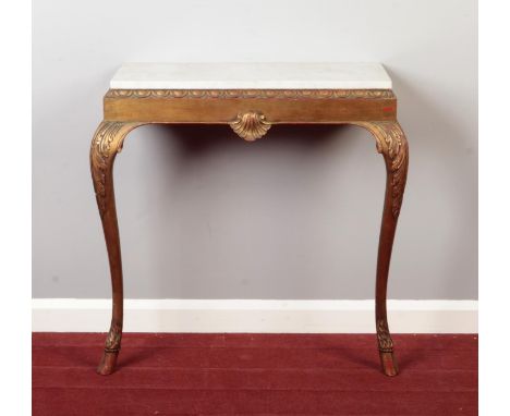 A nineteenth century gilt wood marble top console table. On acanthus cabriole legs, terminating on hoof feet, 70cm width 35cm