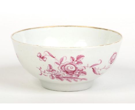 A Worcester bowl. Painted in the workshop of James Giles with puce flowers and scattered sprigs c.1765, 14.75cm diameter. Cf.