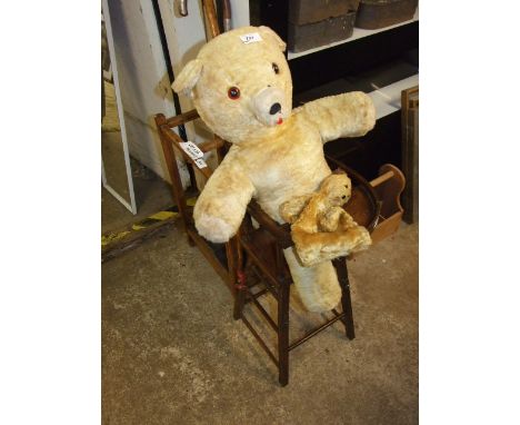 VINTAGE BEAR, HAND PUPPET &amp; DOLLS HIGH CHAIR