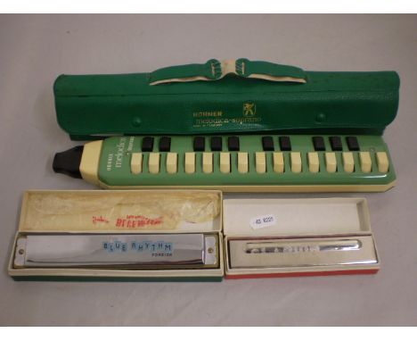 HOHNER MELODICA-SOPRANO, CLARION HARMONICA AND BLUE RHYTHM HARMONICA