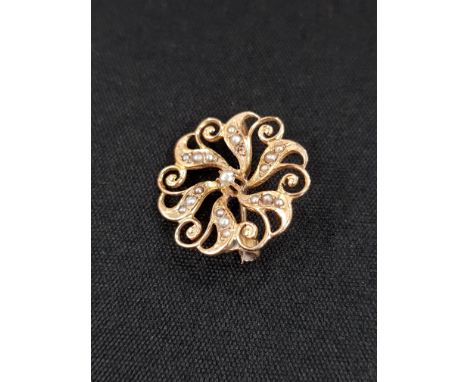 ANTIQUE 9 CARAT GOLD &amp; SEED PEARL TARGET BROOCH