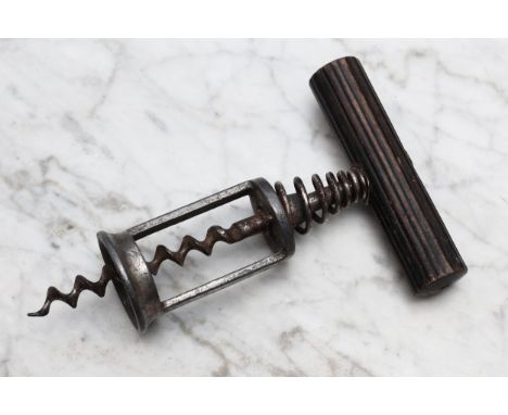 Helixophilia - an early 20th century German nickel plated open frame spring-assisted corkscrew, fluted ebonised handle, 15cm 